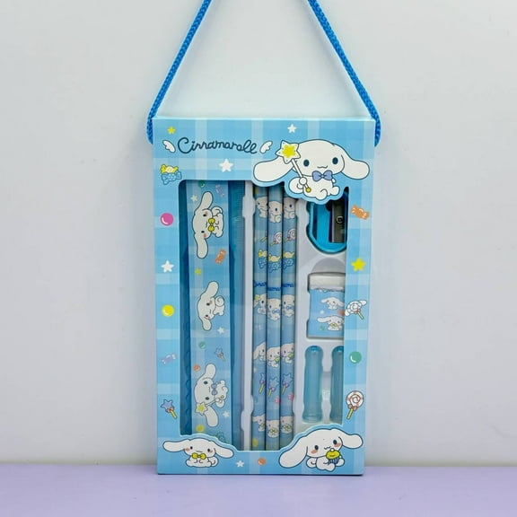 Creative Cartoon Kuromi Cinnamoroll KT  Stationery 5-piece Set (pencil + Eraser + Pencil Sharpener + Ruler + Pen Cap) Stationery Gift Set