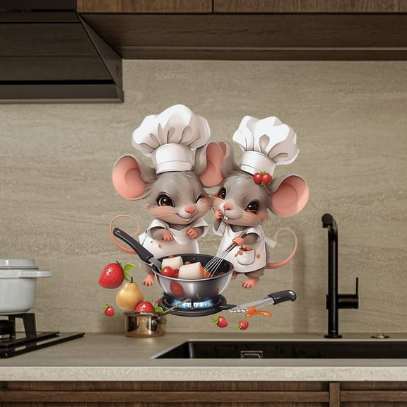 Creative cartoon cute mouse self-adhesive wall sticker, kitchen living room home decoration sticker