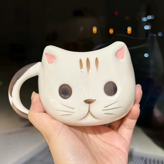 Creative cat Ceramic Mug , Coffee Tea Cup ,Ceramic Milk Tea Cup Breakfast Morning Mug Office water cup-14.54 oz(Flower Skunk)