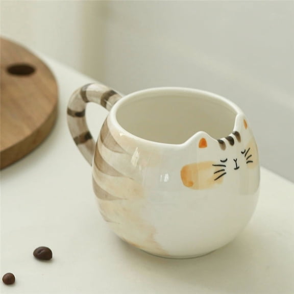 Creative cat shaped Mug,Ceramic Milk Tea Cup Breakfast Morning Mug Water cup-11.84 oz(Domestic cat)