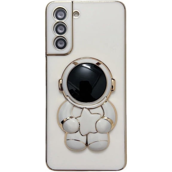 Creative and cute 3D astronaut stand phone case for Samsung Galaxy Note 20 Ultra 10 Pro A12 A32 M32 A20 A13 5G 4G soft back cover, light and thin plating shockproof bumper(White,Samsung Note 20 Ultra)