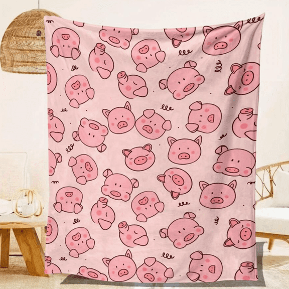 Creative cute pig pattern printed soft warm blanket, suitable for sofa, bed, car, office, camping, gift, four seasons use(30*40IN)