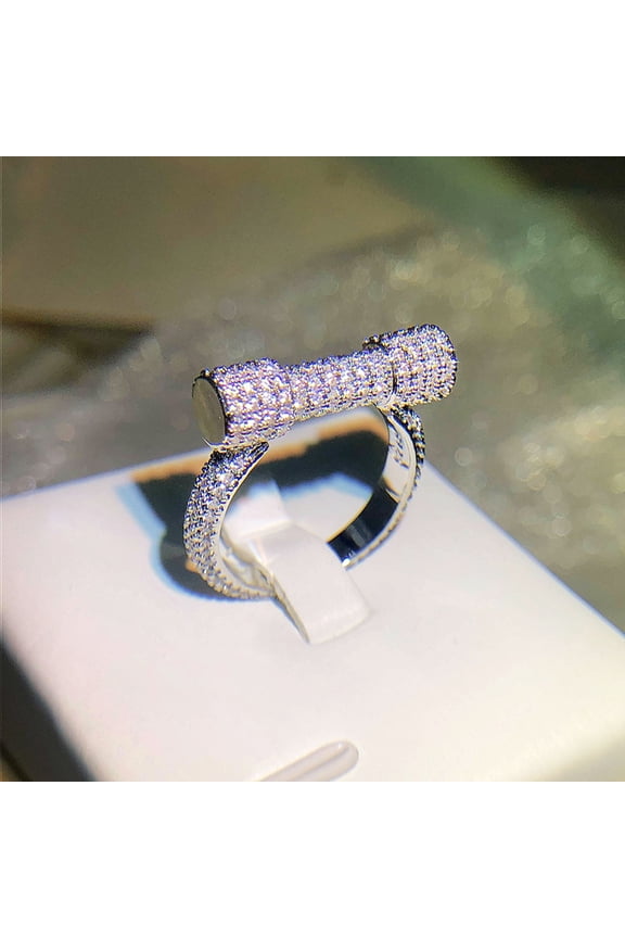 Creative luxury full diamond geometric ring 925 silver temperament closed-mouth surround diamond high-end ring