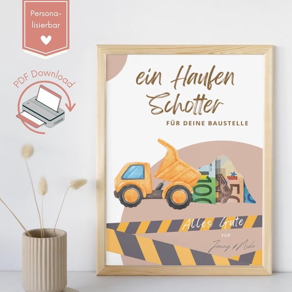Creative money poster izable, printing idea & voucher builders, house building, topping-out ceremony or construction site, Unframed Paper Poster 8x10in