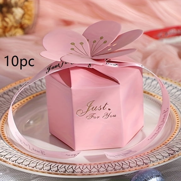 Creative petal wedding candy box European style wedding table gift box personalized hexagonal candy box return gift box with ribbon