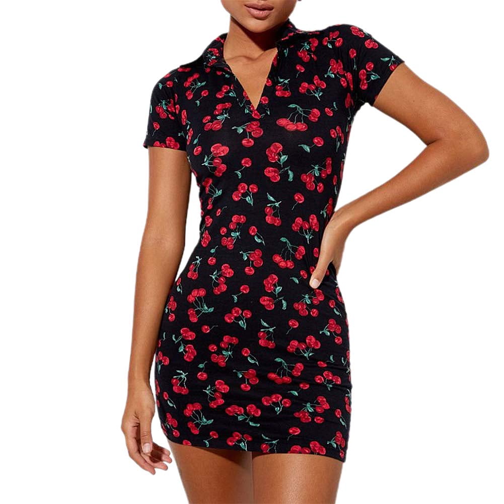 CreativeArrowy 2020 Printed Skinny Mini Summer Dresses, Women Korean Floral  Printed Black Harajuku Dress Aesthetic Cute Outfits 2021 Cuteandpsycho Dress  - Walmart.com