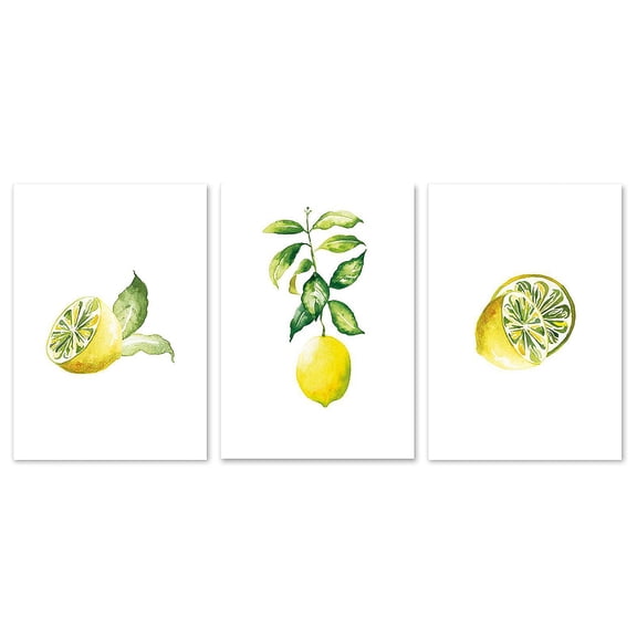 CreativeArrowy Lemon Pictures 3pcs Background Mural Hanging Painting Wall Decoration Sofa Bedroom Living Room Fruits Yellow (With no Frame)