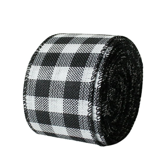 CreativeArrowy Wired Edge Ribbons, 16ft*1.97in Black Red Plaid Ribbon, Black White Buffalo Plaid Ribbon and Burlap Craft Ribbon for DIY Gift Wrapping, Christmas Fall Crafts 1 Roll
