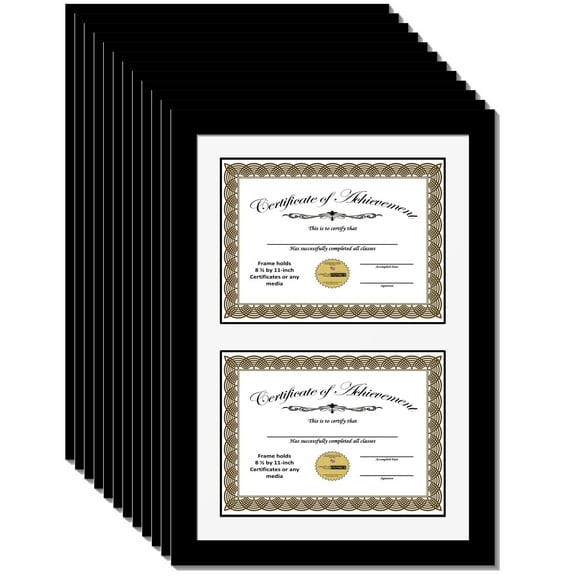 CreativePF [14x20.5bk-w] Double Diploma Frame Holds Two 8.5 by 11-inch Documents with Wall Hanger (White Matting, 12)