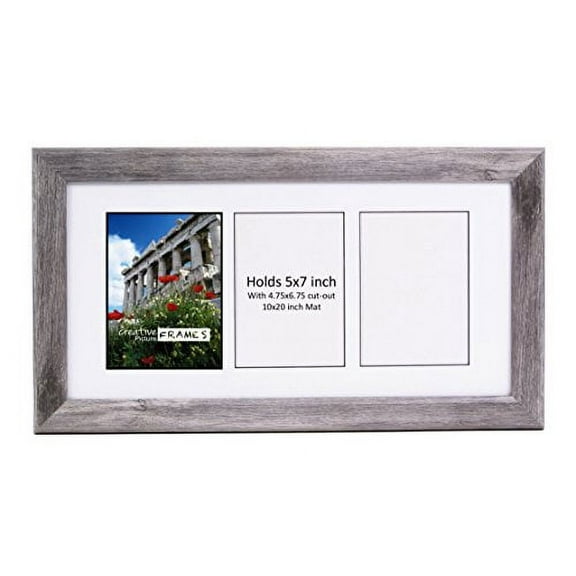 CreativePF- 3 Opening Glass Face Driftwood Picture Frame to hold 5 by 7 inch Photographs including 10x20-inch White Mat Collage