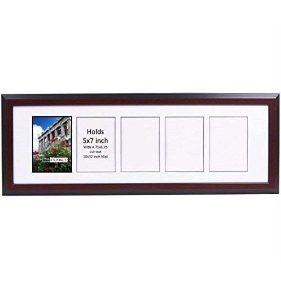 CreativePF- 5 Opening Glass Face Mahogany Picture Frame to Hold 5 by 7 inch Photographs Including 10x32-inch White Mat Collage