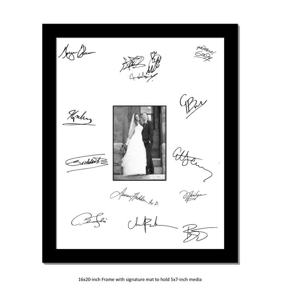 CreativePF [signatureframe] Signature Frame - Photo Frame with Mat Holds 2x3-inch Media including Easel Stand with Installed Wall Hangers (5x7 Opening White Mat, 16x20)