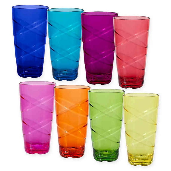 CreativeWare Circus 24-Ounce Multi-Colored Plastic Tumbler Set, Set of 8 Cups