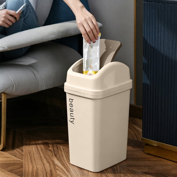 Creatives Hinged Trash Can With Lid, Small Plastic Garbage Bin For Office, Bathroom, Desk Side Use, Space-Saving Waste Bin With Odor Control Feature