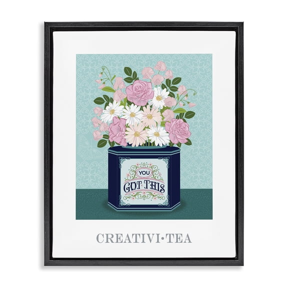 Stupell Industries Creativi-tea with Encouraging Message Black Framed Floater Canvas Wall Art, design by Lara Beeston, 21 x 17