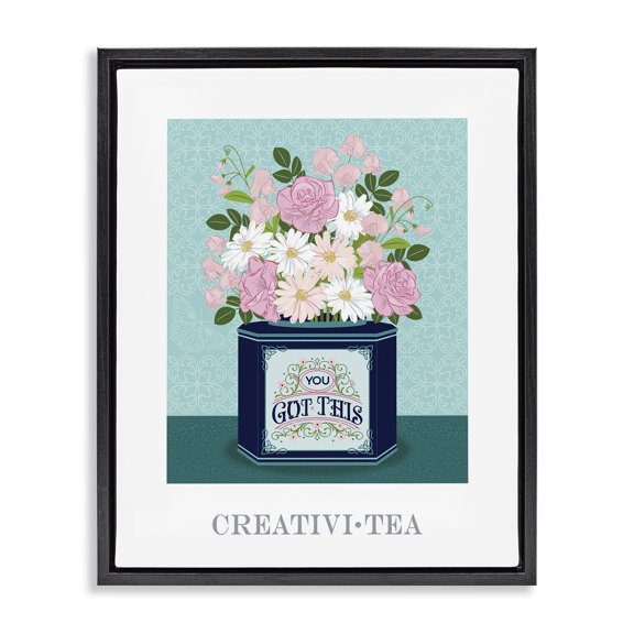 Stupell Industries Creativi-tea with Encouraging Message Black Framed Floater Canvas Wall Art, design by Lara Beeston, 31 x 25