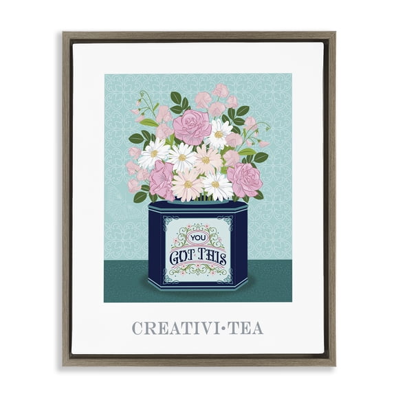 Stupell Industries Creativi-tea with Encouraging Message Brown Framed Floater Canvas Wall Art, design by Lara Beeston, 21 x 17