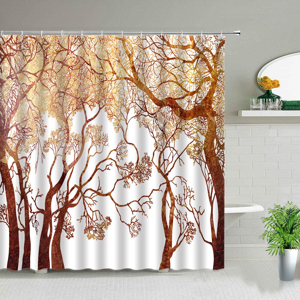 Creativity European Style Forest Scenery Shower Curtain Tree Plant