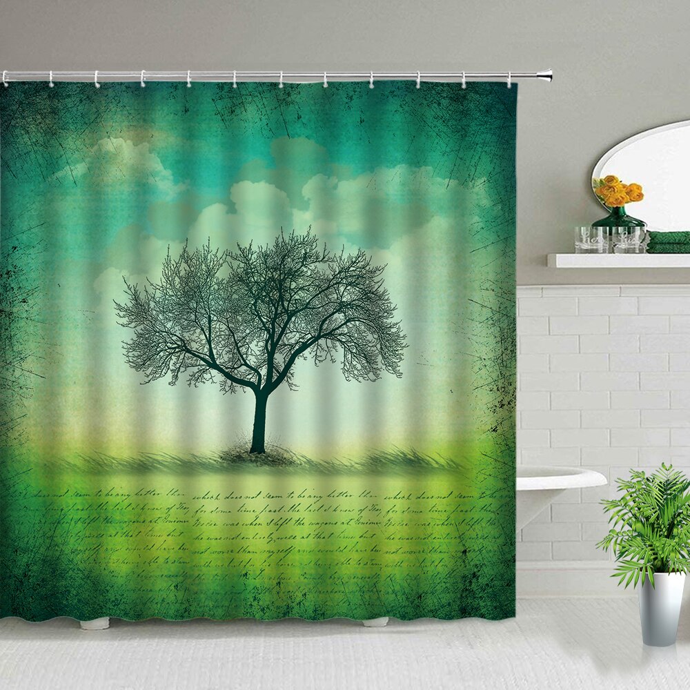 Creativity European Style Forest Scenery Shower Curtain Tree Plant