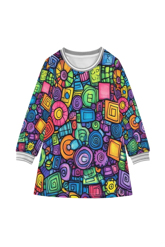 Creativity Images Girls'long-sleeved dress Thickened A-dress Warm Dress Basic Shirt Party Dresses