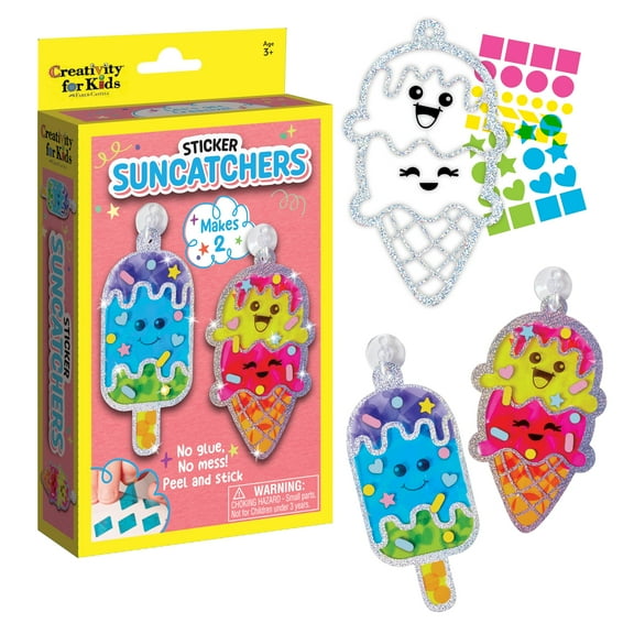 Creativity for Kids Sticker Sun Catchers Mini Craft Kit: Create 2 Suncatchers - Toddler Stocking Stuffers and Gifts Ages 3-4+, Arts & Crafts for Kids, Window Art for Kids