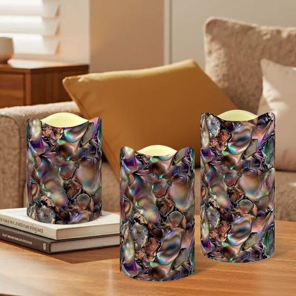 Creativity Printed Flameless Candles with Remote Control, Wave Top Pillar LED Candles for Wedding Holiday Table Home Decorations,Set of 3, Different Sizes