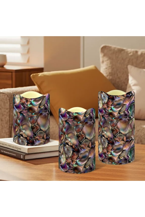 Creativity Printed Flameless Candles with Remote Control, Wave Top Pillar LED Candles for Wedding Holiday Table Home Decorations,Set of 3, Different Sizes