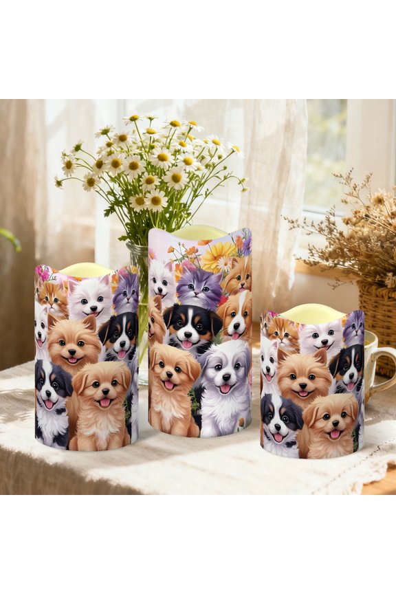 Creativity Printed Flameless Candles with Remote Control, Wave Top Pillar LED Candles for Wedding Holiday Table Home Decorations,Set of 3, Different Sizes