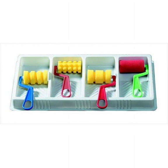 Creativity Street 085648 Large Foam Paint Roller Set With Paint Tray, 3 x 6 In. - Assorted Color, Set 4