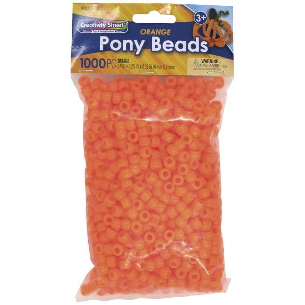 Creativity Street Plastic Pony Beads - Orange, Pkg of 1000