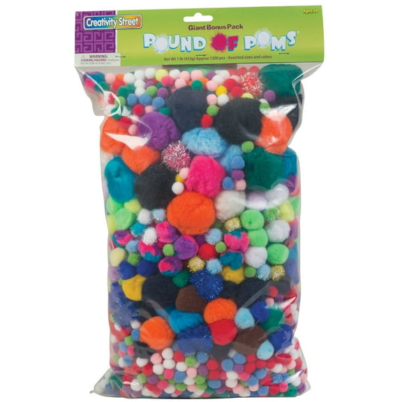 Creativity Street Acrylic Non-Toxic Pom Pon Classroom Pack, Assorted Size, Assorted Color, Pack of 1200