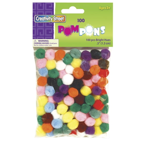 Creativity Street Acrylic Soft N Lively Mini Non-Toxic Pom Pon, 1/2 in, Assorted Bright Color, Pack of 100