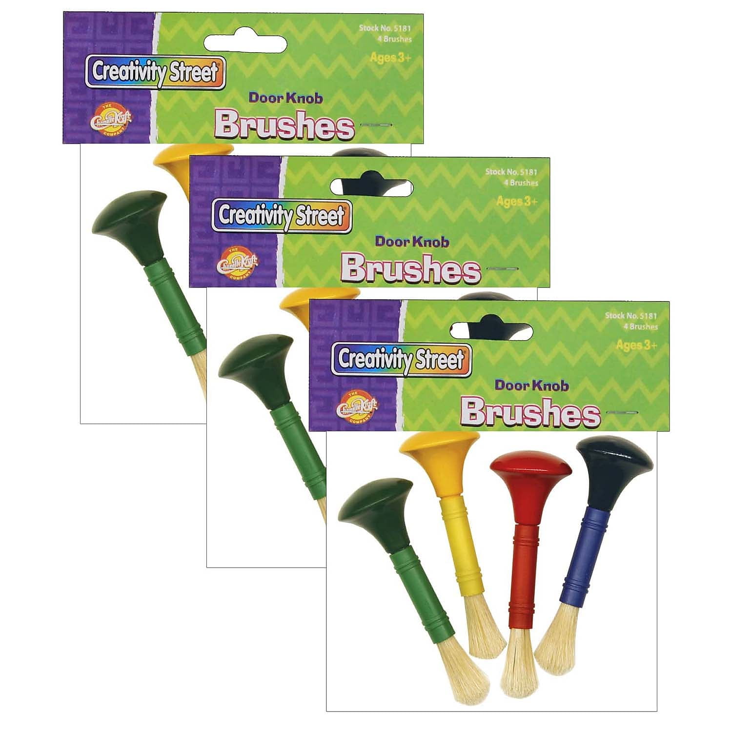 Creativity Street Beginner Paint Brushes Door Knob Handles 4 Assorted Colors 5" Long 4 Brushes/Pack