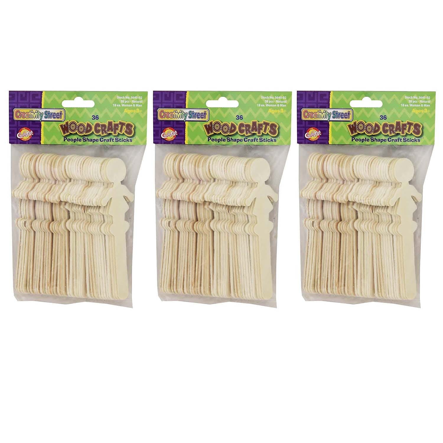 Creativity Street CK-364502-3 People Shaped Wood Craft 36, Per Pk Sticks 18 Each Design (3 PK)