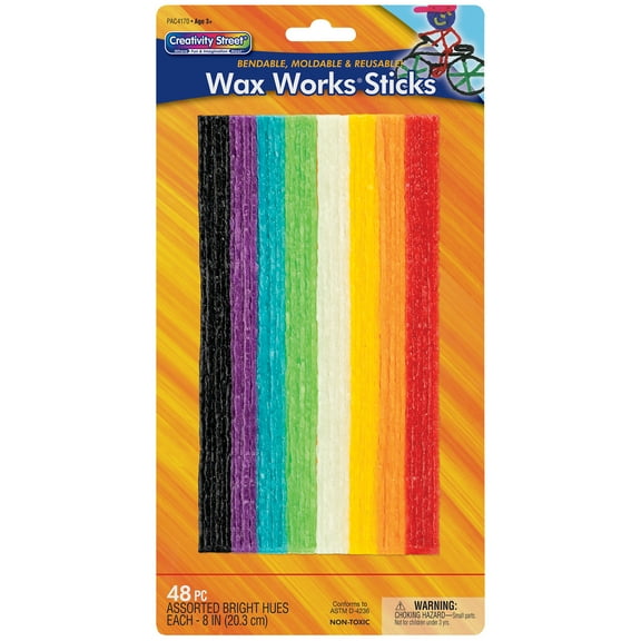 Creativity Street Wax Works Sticks, Assorted Bright Hues, 8", 48 Pieces