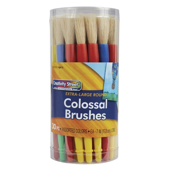 Creativity Street Colossal Brush Set, Round, Easy Grip Handles, Set of 30