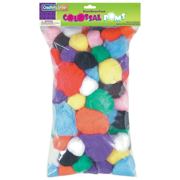 Creativity Street Colossal Non-Toxic Pom Pon, Assorted Size, Assorted Bright Color, 1 lb