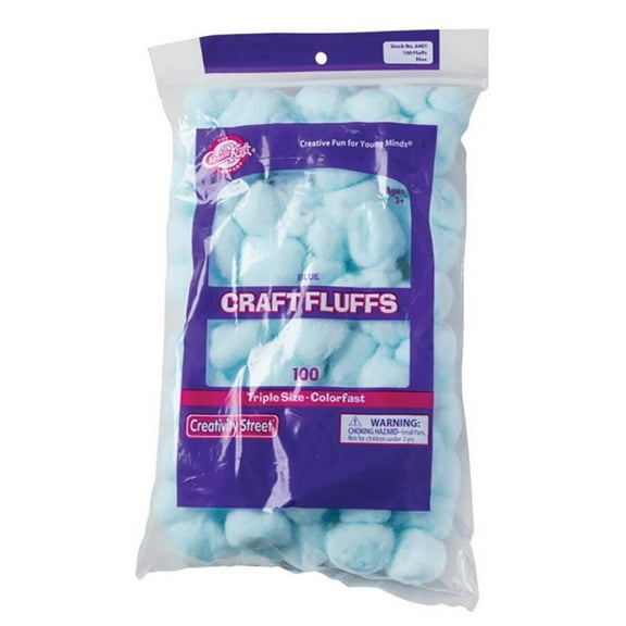 Creativity Street Cotton-Like Polyester Decorated Craft Fluff Ball, Blue, Pack of 100