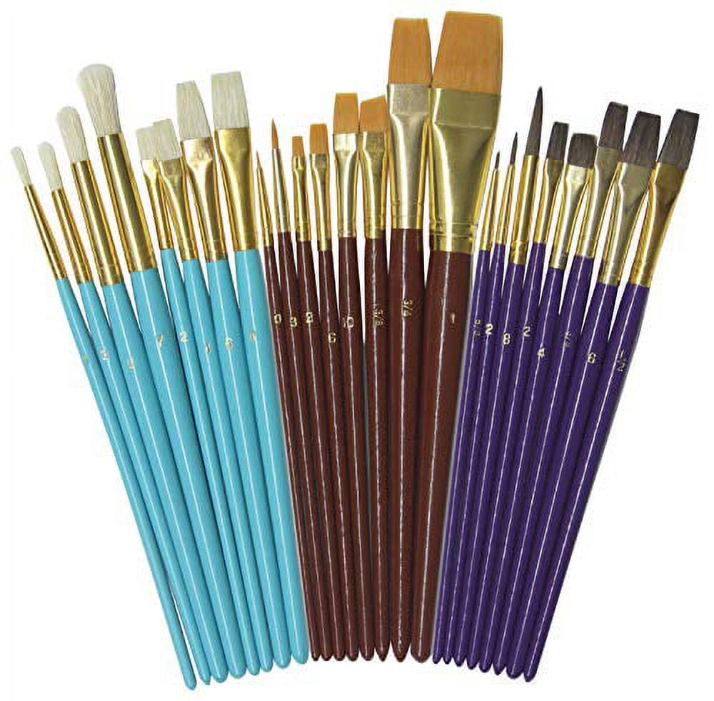 24 Piece Paintbrush Set,  Assortment of 3 Different Brush Hairs and 4 Shapes