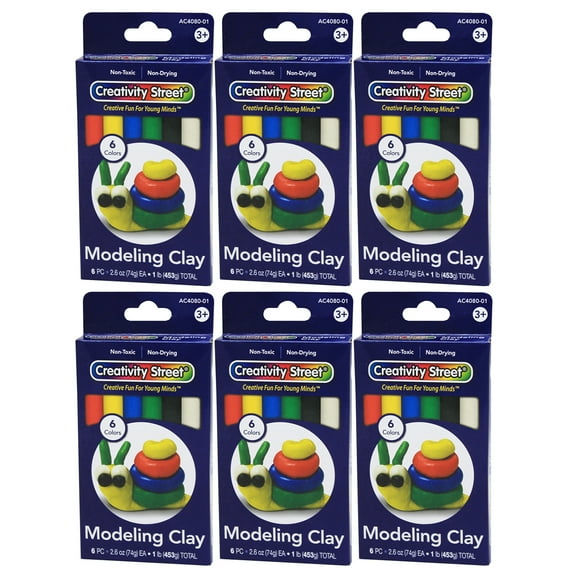 Creativity Street Extruded Modeling Clay, 6 Assorted Colors, 6 Sticks/1 lb. Per Pack, 6 Packs