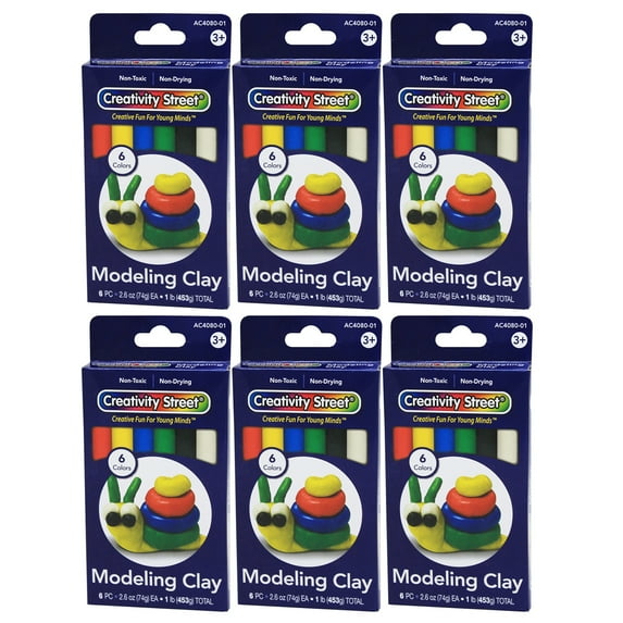Creativity Street Extruded Modeling Clay, 6 Assorted Colors, 6 Sticks/1 lb. Per Pack, 6 Packs