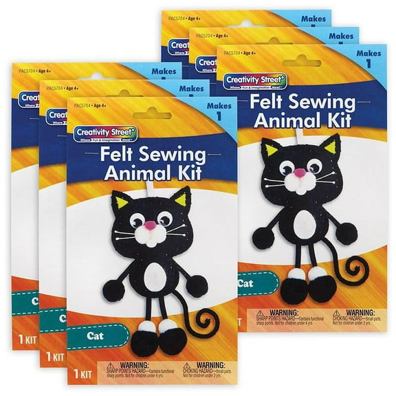 Creativity Street Felt Sewing Animal Kit, Cat, 4" x 10.25" x 1", 6 Kits