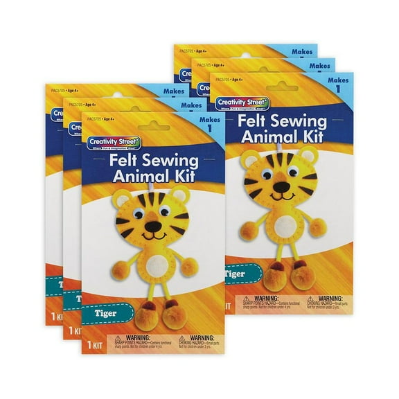 Creativity Street Felt Sewing Animal Kit, Tiger, 4.25" x 10.75" x 0.75", 6 Kits