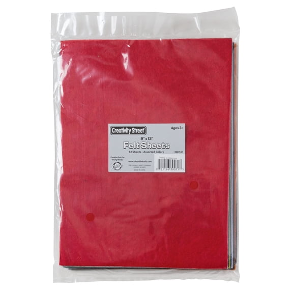 Creativity Street Felt Sheet, Assorted Colors, 9 in x 12 in, 12/Pkg.
