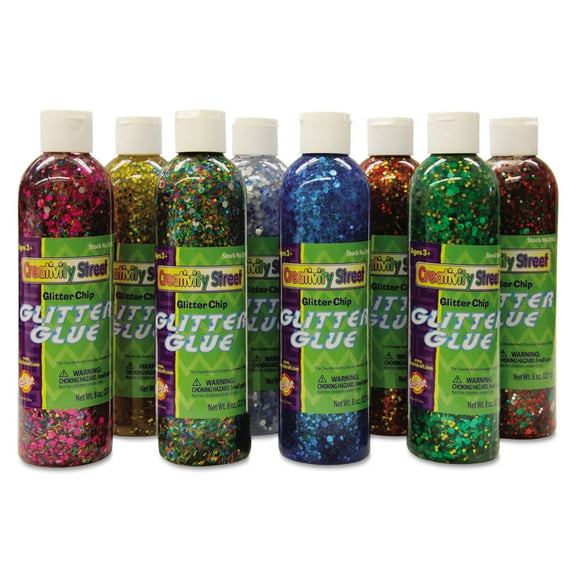 Creativity Street Glitter Glue Chip Class Pack, Assorted Colors, 8 oz Bottles, 8/Pack
