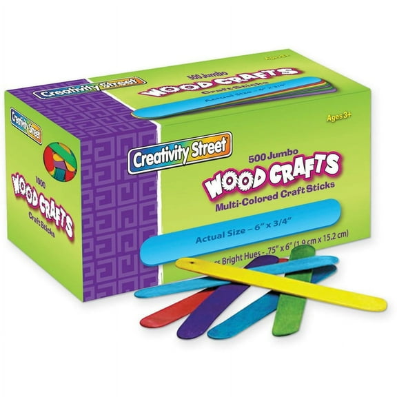 Creativity Street Jumbo Craft Sticks Bright Assortment - Craft, Project x 0.75"Width x 2"Thickness x 6"Length - 500 / Box - Assorted - Wood | Bundle of 2 Boxes
