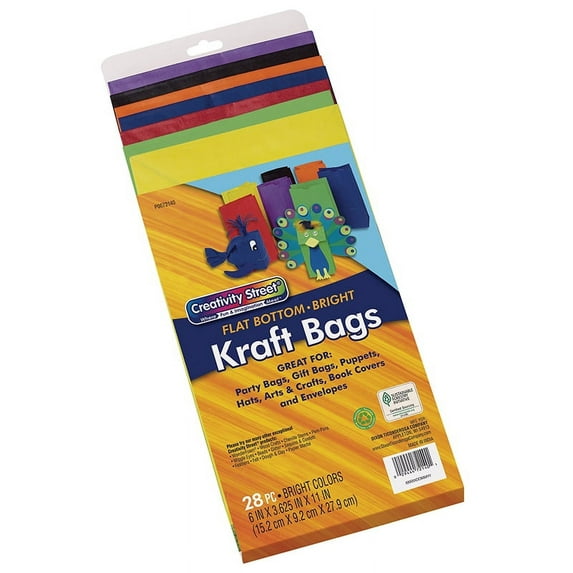 Creativity Street Kraft Bag - Art Project, Craft Project, Bag, Hat - 11"Height x 6"Width - 28 / Pack - Assorted - Kraft | Bundle of 5 Packs
