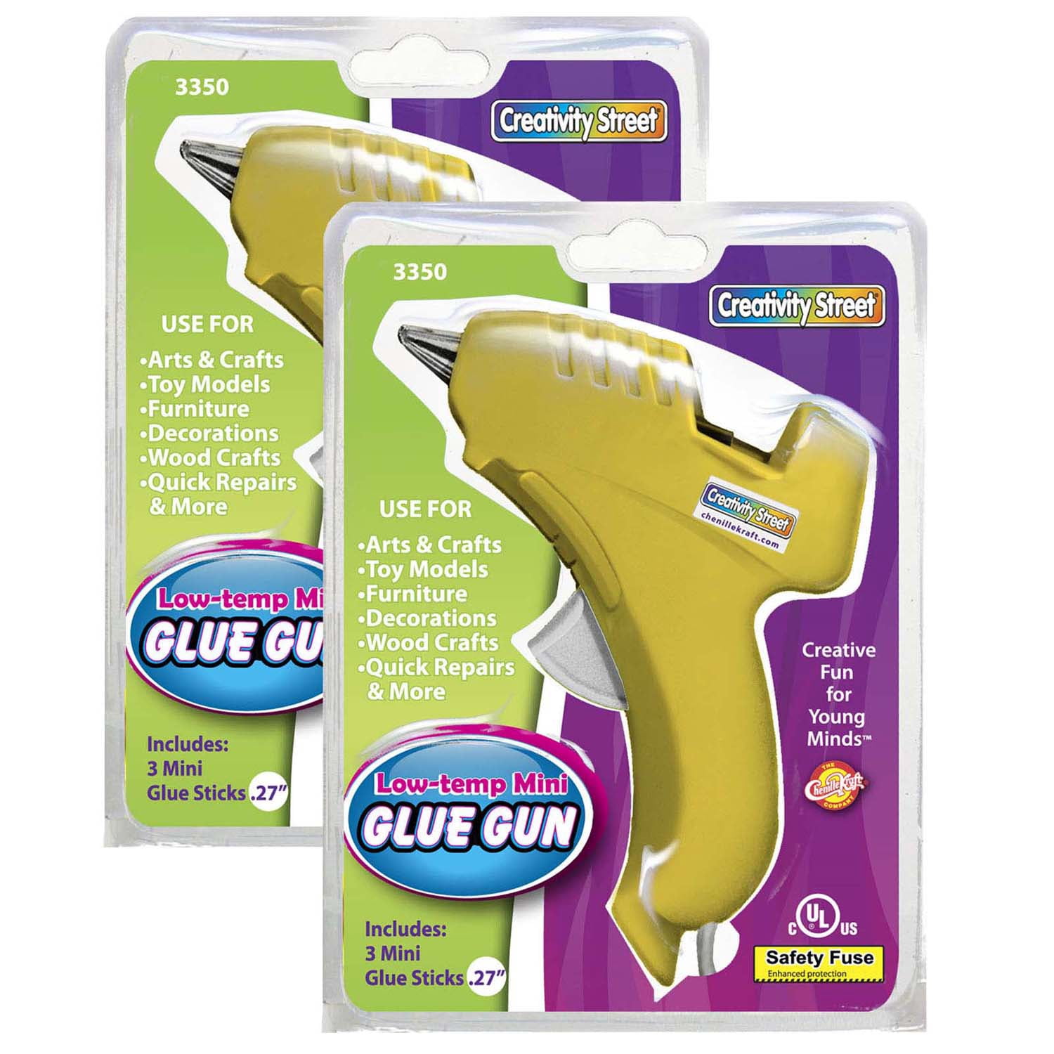 Creativity Street Low-Temp Mini Glue Gun, Yellow, 5.5" x 4", 1 Glue Gun + 3 Glue Sticks Per Pack, 2 Packs