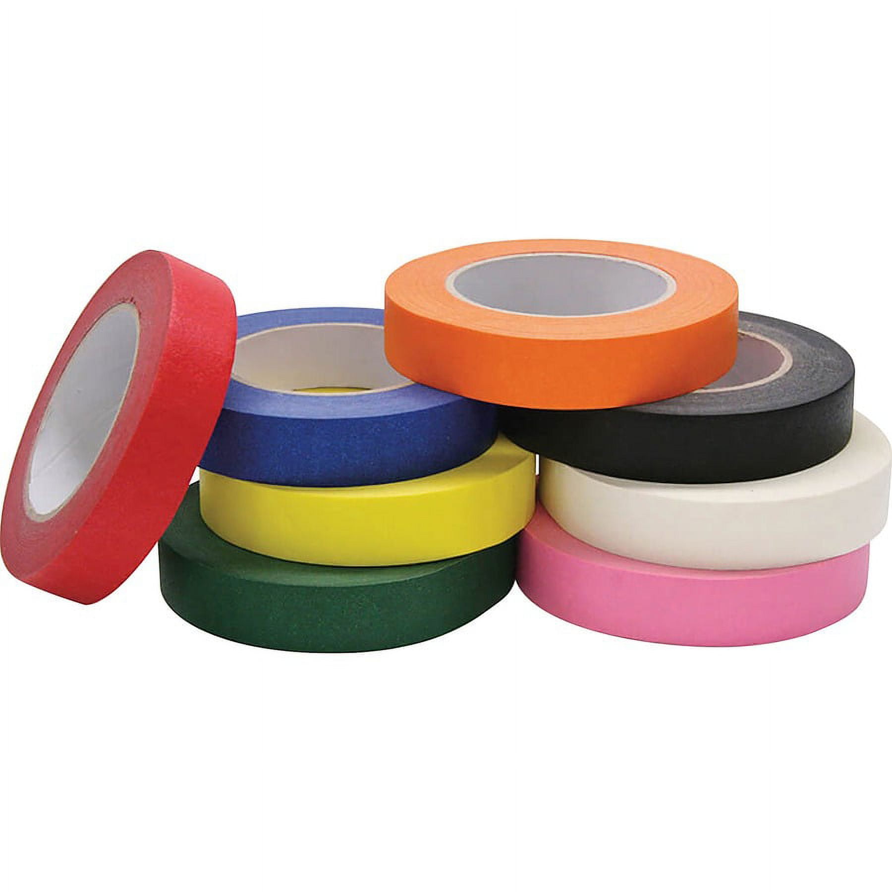 Creativity Street Masking Tape Assortment - 60 yd Length x 1" Width - 8 / Set - Assorted, Black, Blue, Green, Yellow, Orange, White, Pink | Bundle of 2 Sets