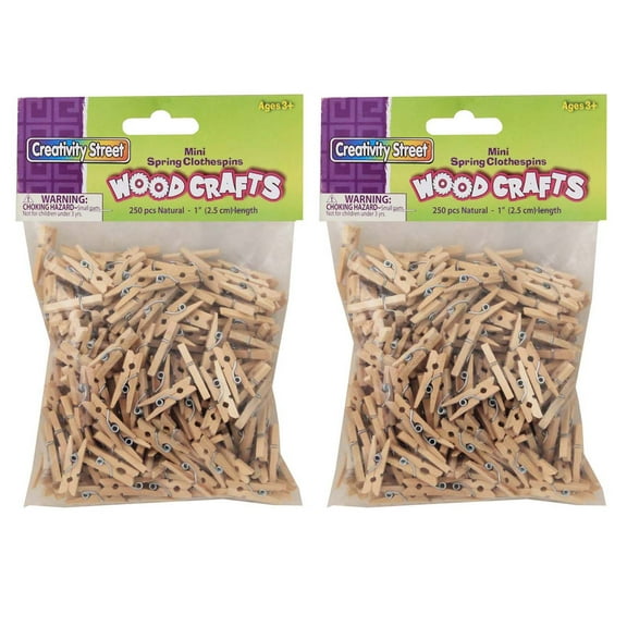 Creativity Street Mini Spring Clothespins, Natural, 1", 250 Per Pack, 2 Packs